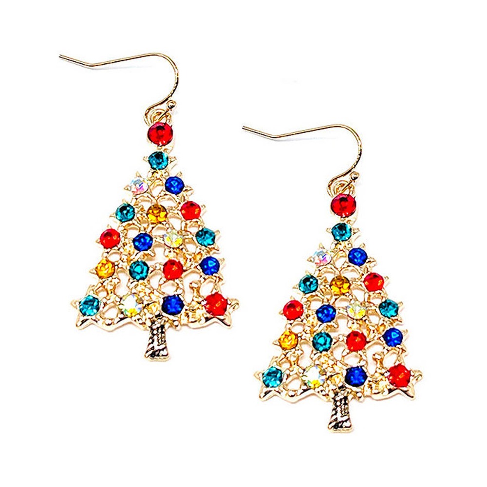 Gold Tone Sparkle Christmas Tree Hook Style Earrings